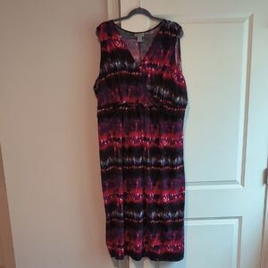Catherines Pink and Black Sleeveless V-Neck Sundress